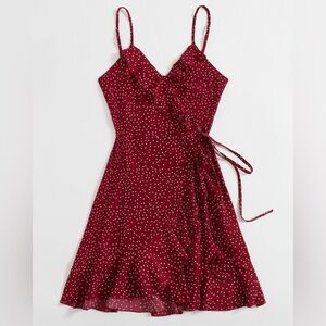 ✨ SHEIN Red White Hearts Wrap Ruffle Tank Dress Size Large EUC ✨